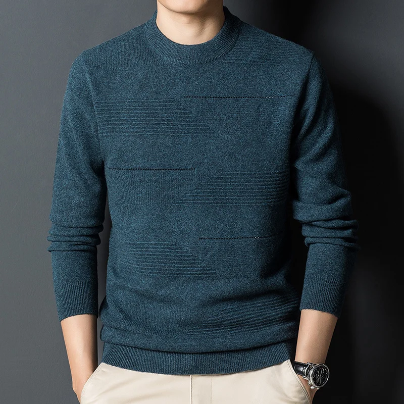 

wool Autumn and winter pure Genuine 200% cashmere men's half high neck knitted bottomed sweater