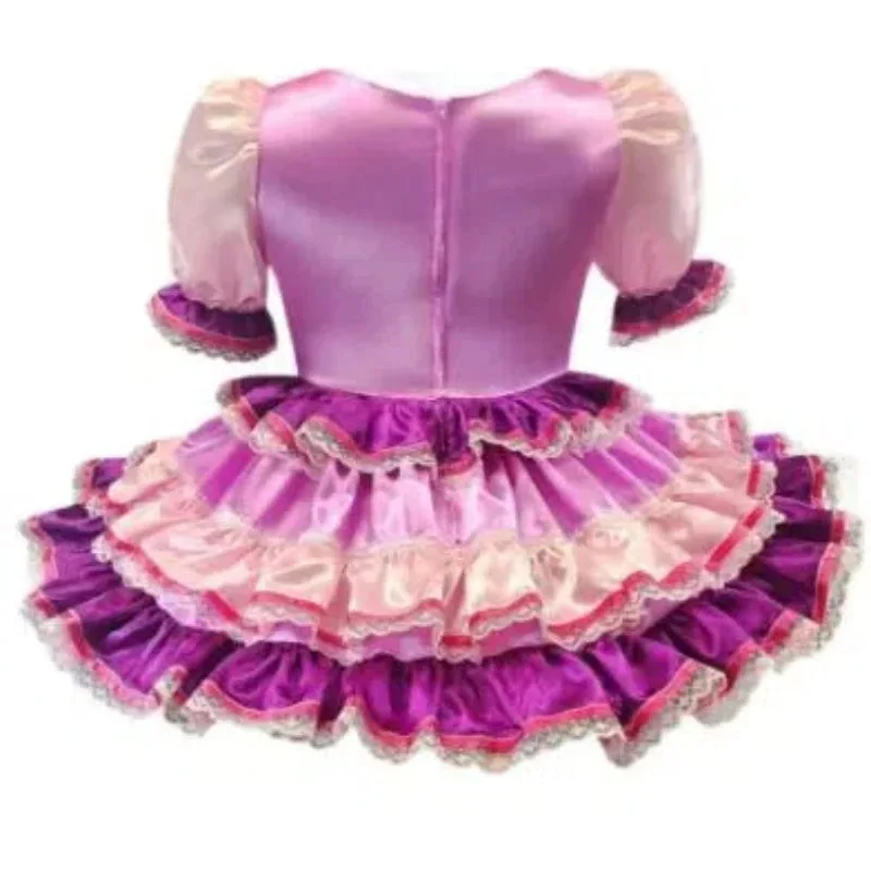 Gaun Lengan Pendek Banci Satin Tipis Cocok Warna Anak Perempuan Seksi Bayi Raksasa Dewasa Gaun Tari Pembantu Busur Merah Mawar Kustomisasi Gotik