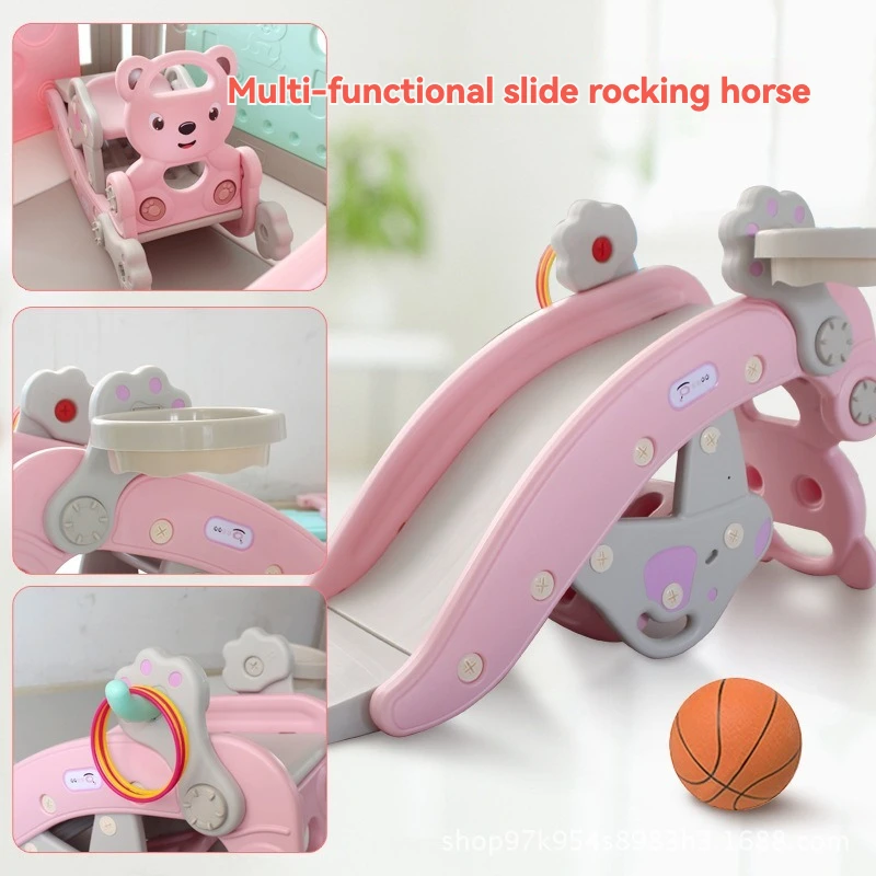 Children Multifunctional Indoor Slide Rocking Horse 2-in-1 Baby Toy Kids Plastic Rocking Horse