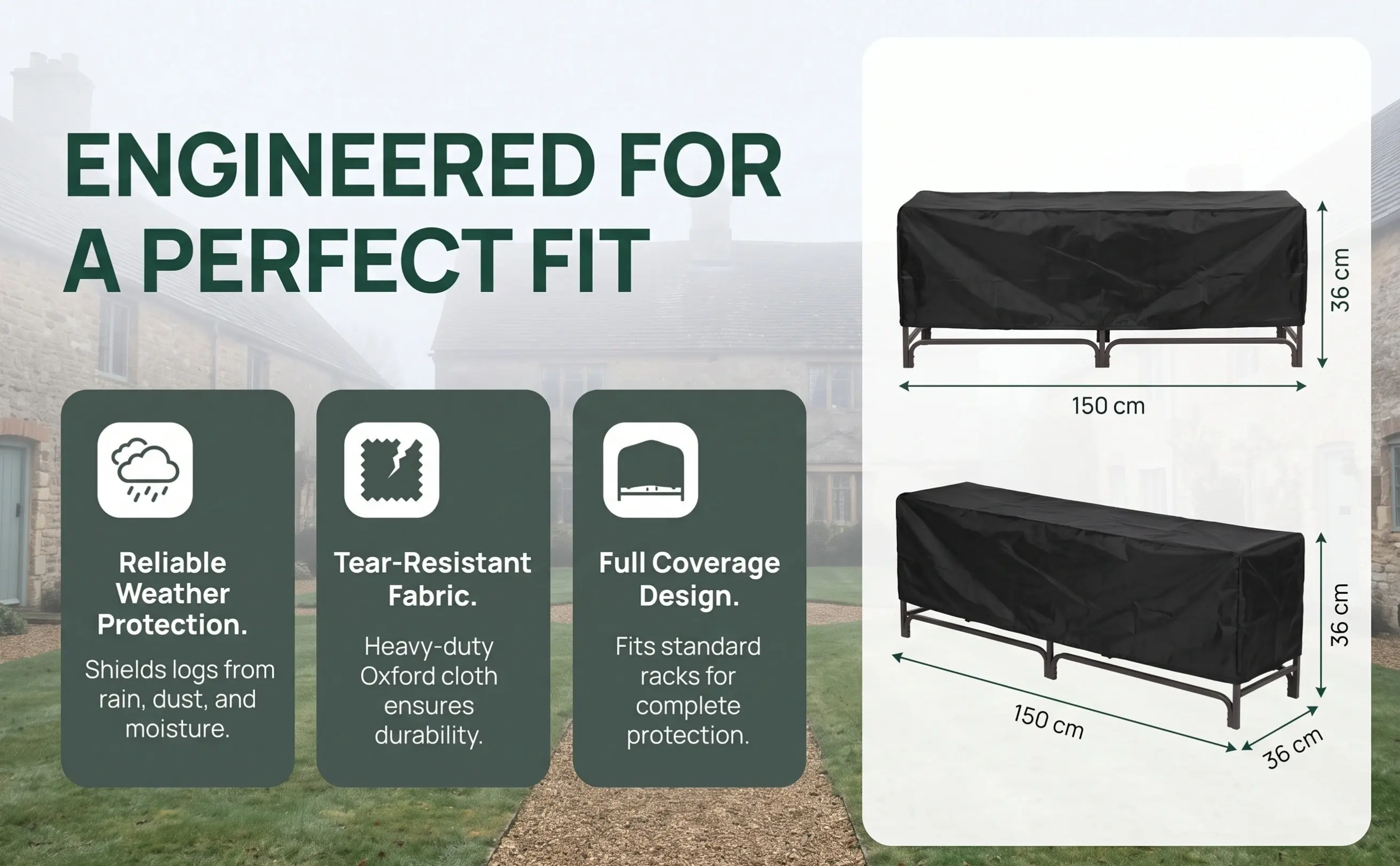 Firewood Rack Dust Cover Heavy Duty Waterproof Black Log Rack Storage Cover Outdoor Firewood Protection Patio Shed 150x36x36cm