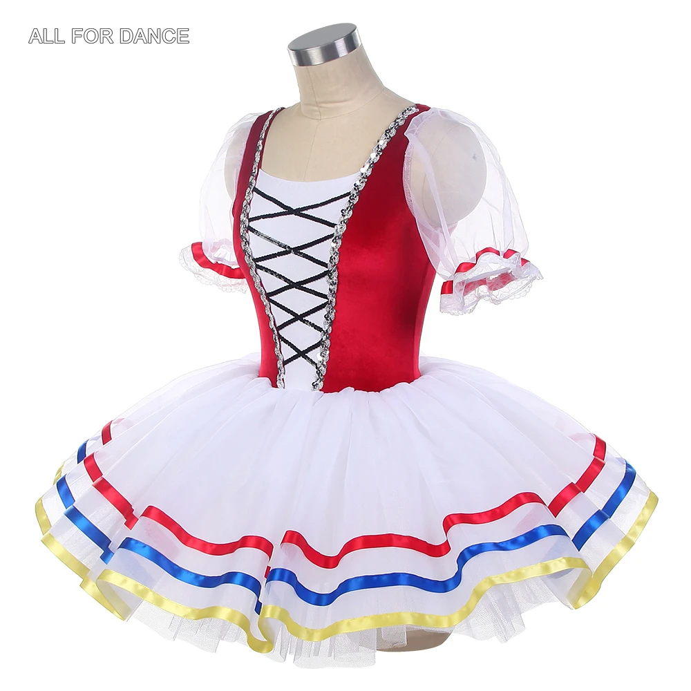 24055 New Ballet Dance Tutus Short Sleeves Red Velvet Bodice with White Puffy Tutu Adult Girls Ballerina Dance Costumes