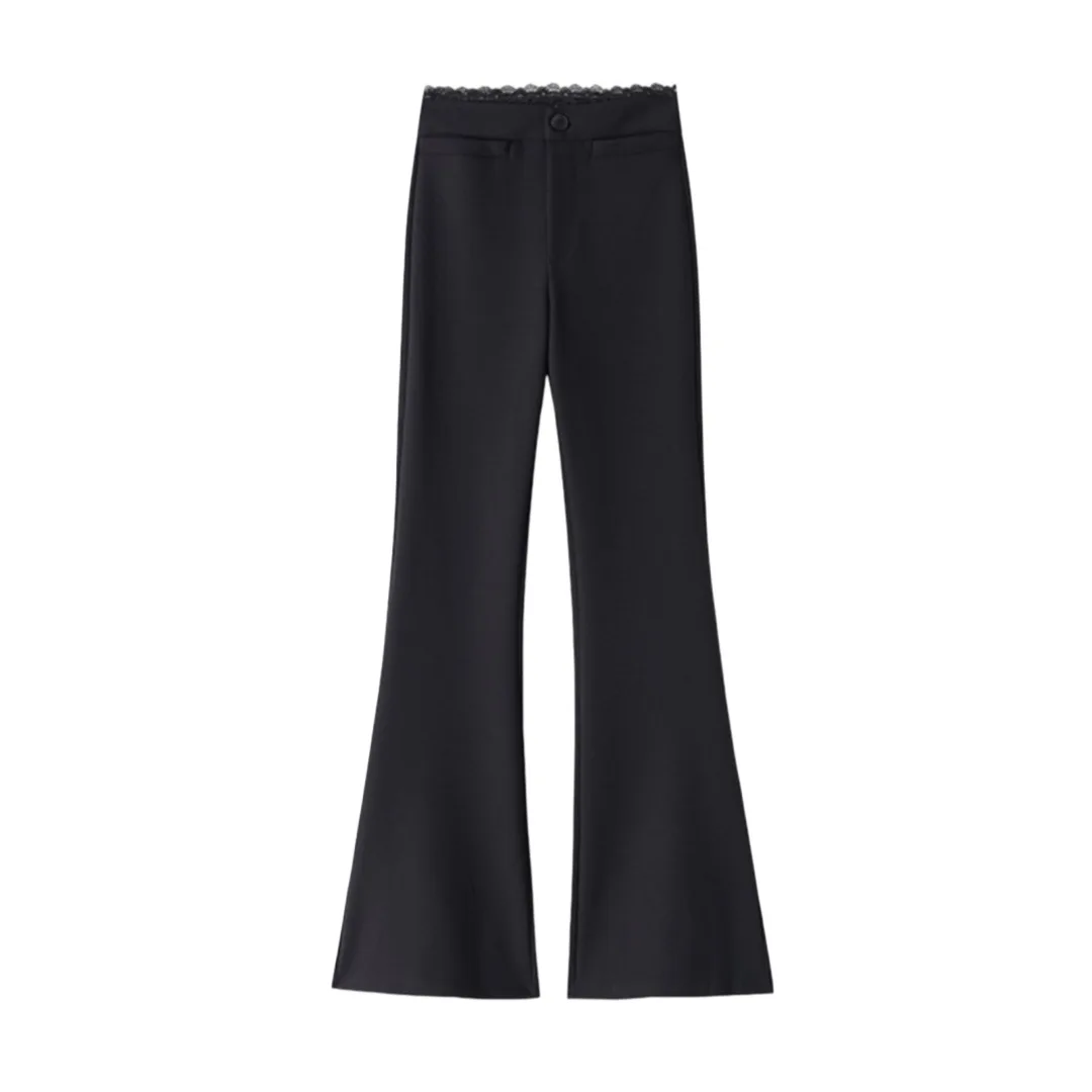 Women's Autumn Black Suit Flare Pants High Waist Slimming Narrow Fit Casual Horseshoe Long Trousers