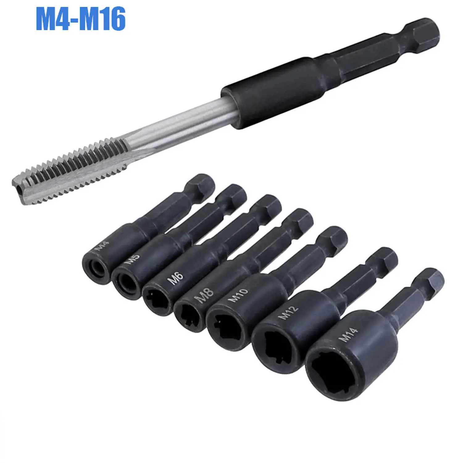1/4 Tap Die Socket Adapter Hex Shank Machine Schroef Metrische Plug Threading Tool voor Elektrische Boor M4 Tot M16, set Tool