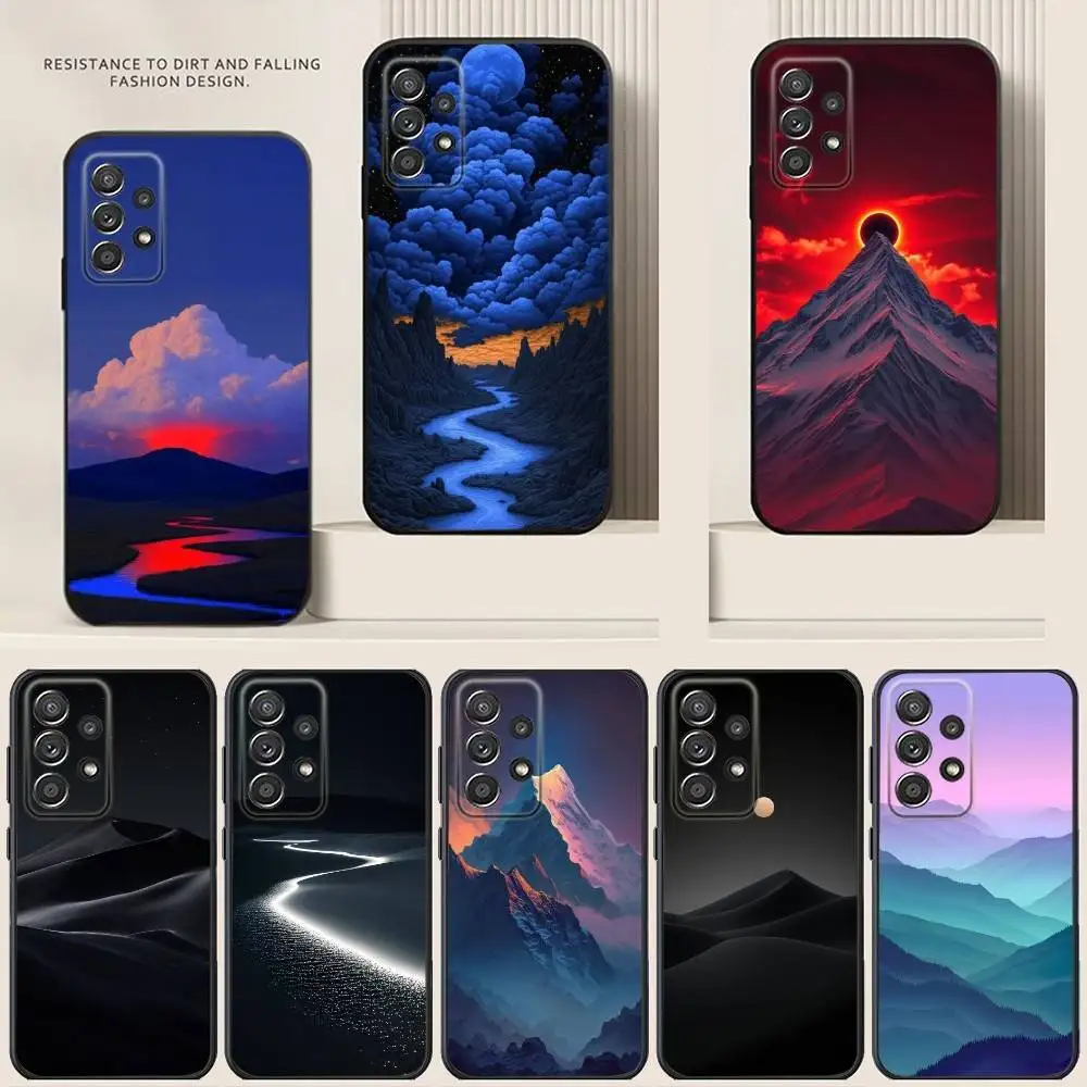 

Mountain Peaks Landscape Phone Case For Samsung S24,21,22,23,30,Ultra,20,Plus,Note,10,9,5G Black soft silicone case