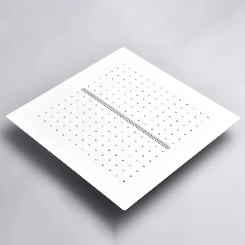 スマート温度表示付き3機能サーモスタット式ホワイトシャワーシステムセット（16インチ大型バスルーム用滝状レインシャワーヘッド付き）