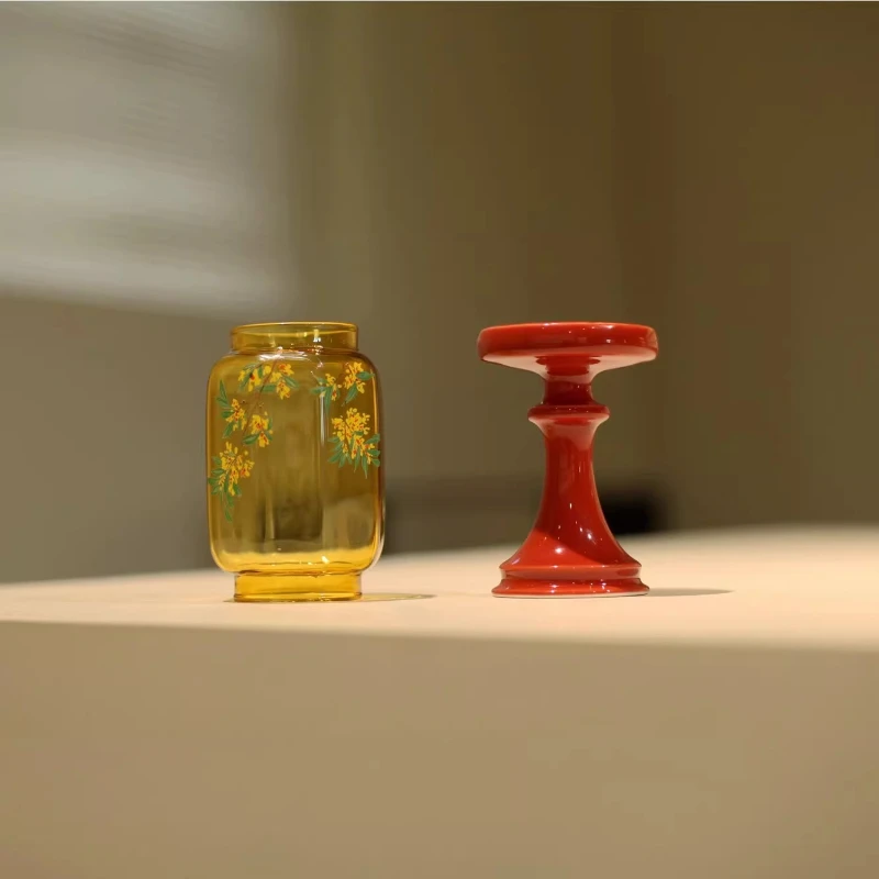 Room Decor Candle Holder Glass Cover Painted Osmanthus Chinese Tea Room Ornaments Household Entryway