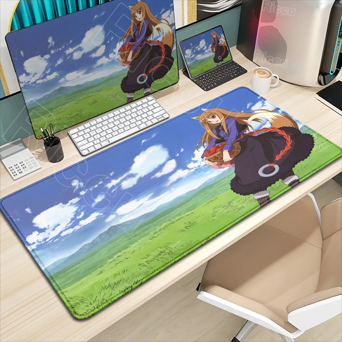 Kawaii Girl Mouse Pad Anime Spice and Wolf Large Non-slip Mousepad XXL PC Game Computer Mat Laptop Desk Mat Cute Rubber Mice Pad