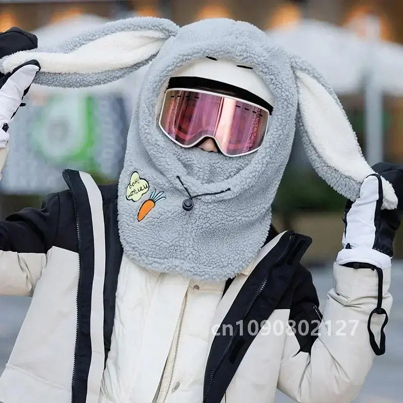 Winter Warm Ski Helmet Cover Comfortable Soft Fleece Skiing Cap Scarf Warmer Cartoon Cute Rabbit Ear Decorative Helmet Cover Hat