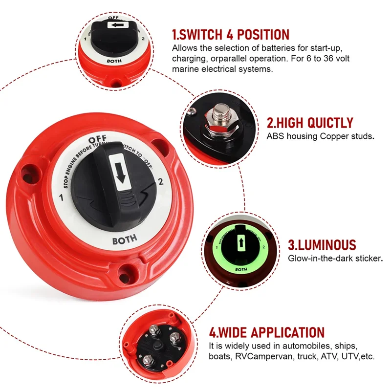 

Car Dual Battery Selector Switch 400A 6-32V 4 Position Power Cut Off Battery Isolator For Marine Boat RV Big Truck