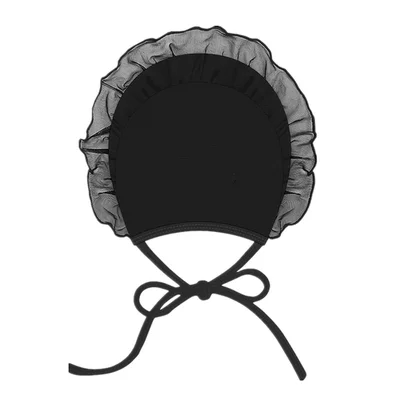 Cute Large Size Swimming Cap with Bowknot Pure Black And White Lace  Comfortable Not Tight on Head Adorable Girl's Swim Cap