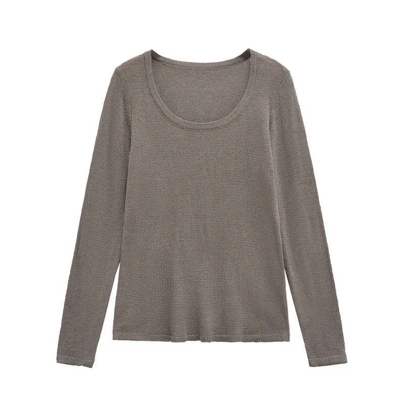 

Long-sleeve Round Neck Solid Color Simple Fashionable Elegant Knitted Sweater