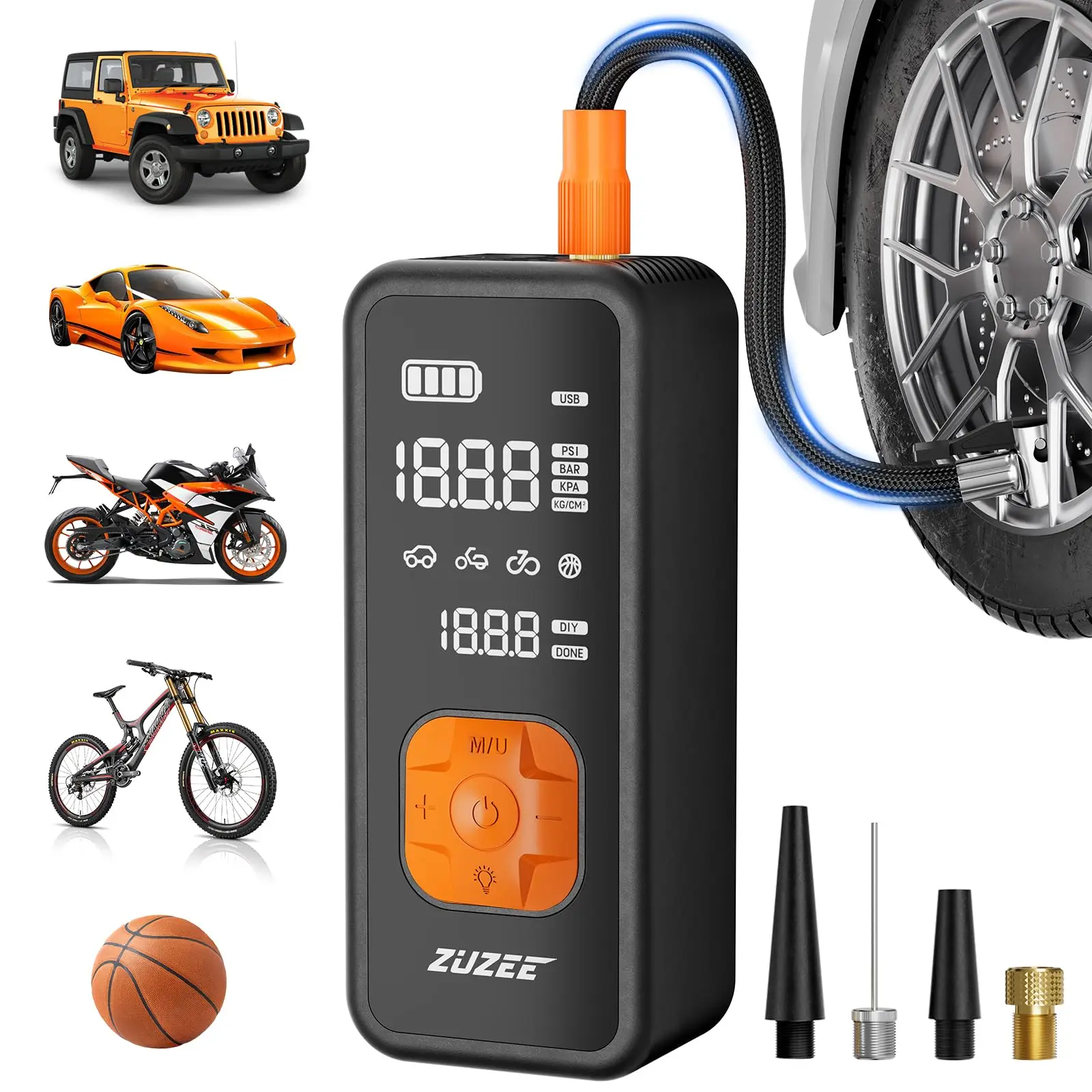 

150PSI Portable Tire Inflator 4X Faster Air Compressor with Digital Gauge LED Light for Car Moto Bike Ball Tire Pump
