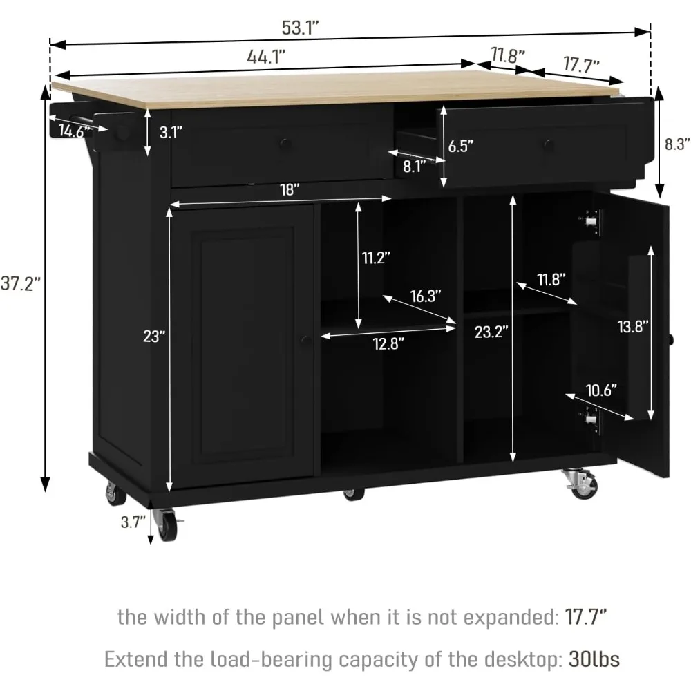 عربة جزيرة المطبخ المتدحرجة مع مساحة تخزين، وعربة خشبية تتميز بخزانة، وبار المناشف، وأدراج مزدوجة، ورف توابل جانبي، وعاء النبيذ #2