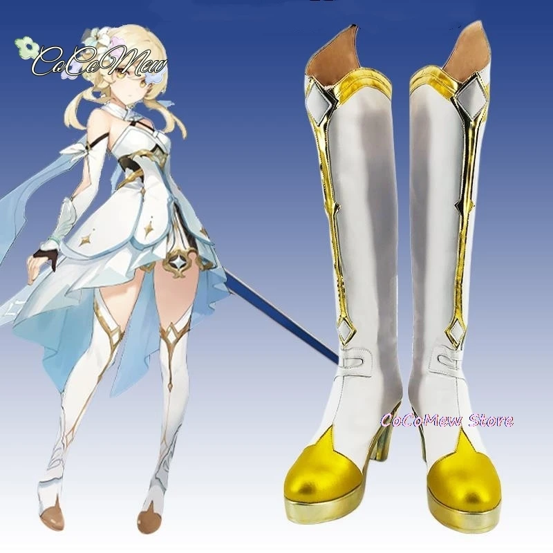 Genshin Impact Lumine przebranie na karnawał podróżnik siostra zestaw odzieży impreza z okazji Halloween peruka buty sukienka Lolita