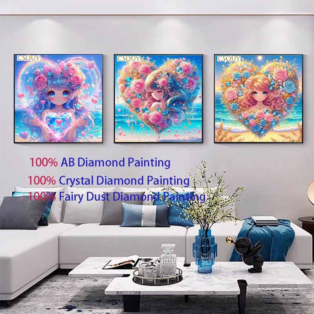 

Heart Girl 100% Fairy Dust Square Drill Crystal Diy Diamond Painting Cross Stitch Crystal Embroidery Mosaic Decor Needllwork 5D