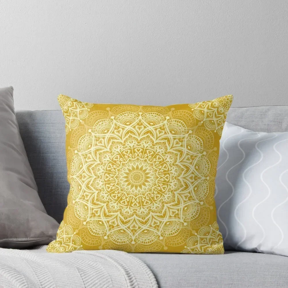 

Boho Golden Yellow Mandala Throw Pillow Plaid Sofa Luxury Sofa Cushions luxury decor pillow