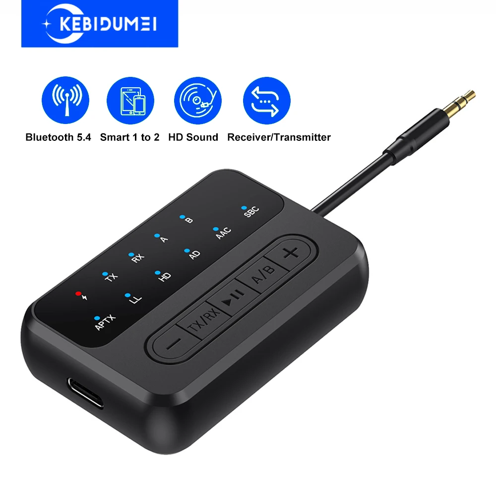 Transmisor receptor de Audio Bluetooth 5,4, AUX de 3,5 MM con micrófono, adaptador inalámbrico de música estéreo para auriculares, PC, TV, altavoces para coche