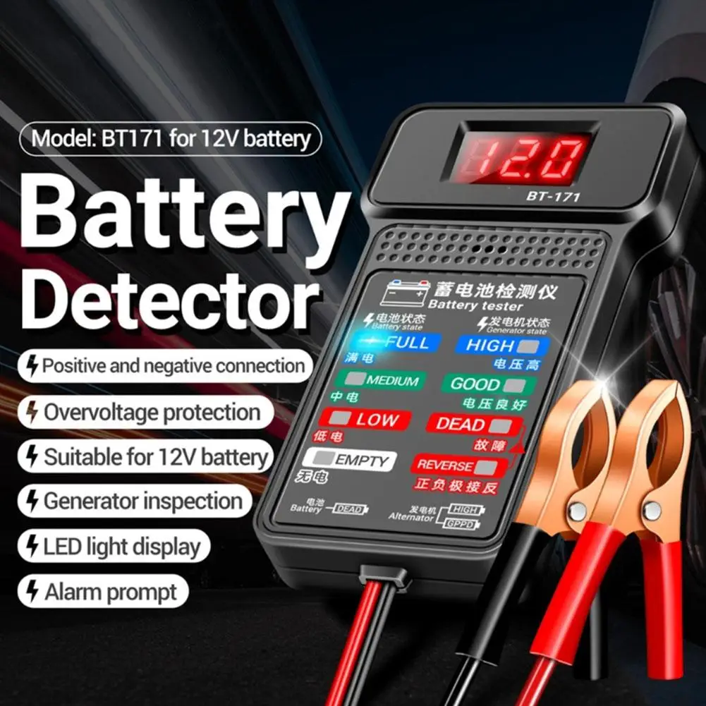 Car Battery Tester 12V LCD Digital Auto Battery Cranking Tester Checker Battery Circut Analyzer Tool Charging V6N1