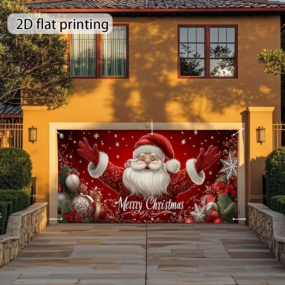 Christmas Garage Door Banner Santa Claus Merry Xmas Polyester Backdrop Large Outdoor Garage Door Cover for Holiday Xmas Decor view 5