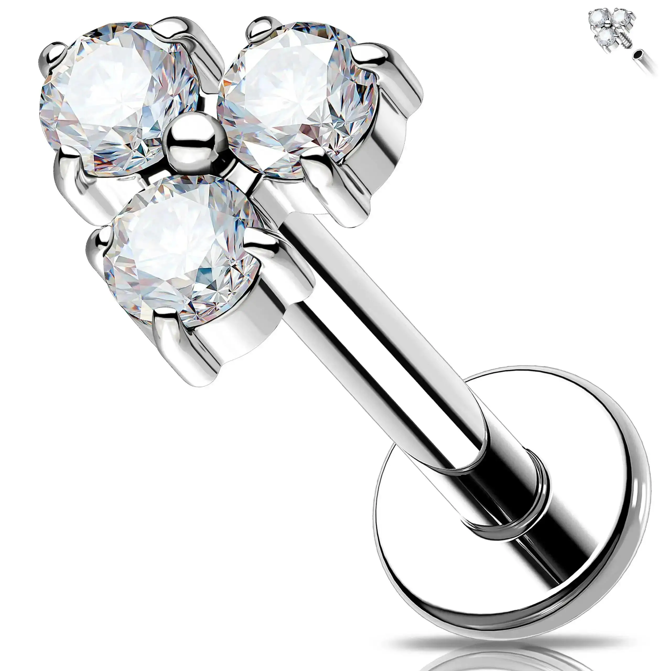 ATMS F136 G23 التيتانيوم محارة اللولب ثقب المجوهرات داخليا الخيوط شقة عودة مسمار الغضروف أقراط 5A الزركون #5