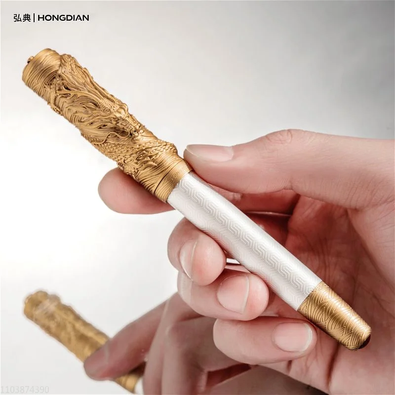 2024 Hand Polishing Hongdian Fountain Pen Dragon Spirit Fine F 0.5mm Nib Ink Pen Stationery Writing Office Supplies Writing Gift