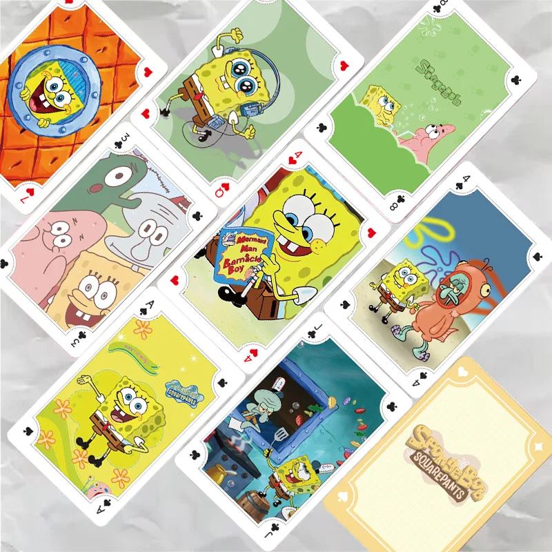 54 pièces/ensemble Anime Bob l'éponge SquarePants Kawaii figurine modèle jouets cartes à jouer haute définition Image Poker Collection cadeau