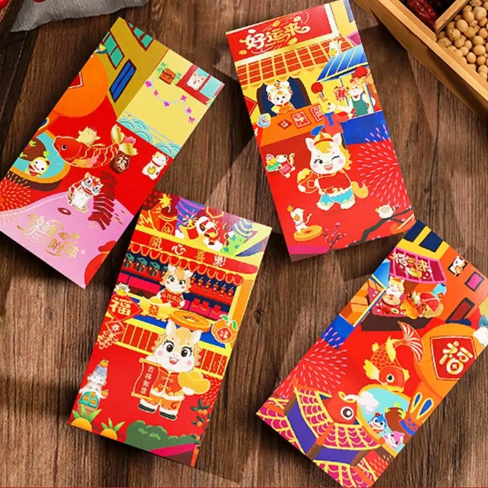 

6pcs Cartoon 2026 Horse Year Money Envelope Traditional Paper Lucky Money Pockets Best Wishes Blessing Pocket
