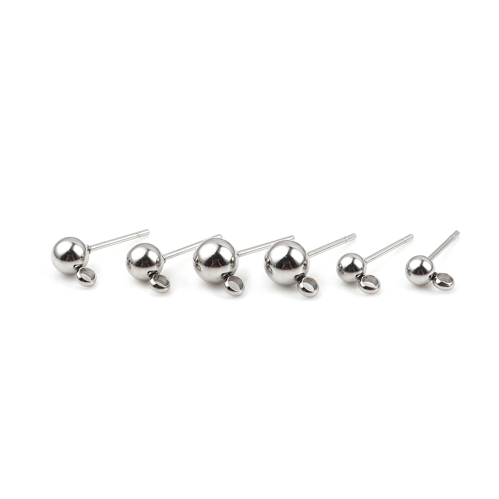 10PCs Stainless Steel Ear Post Stud Earrings Silver Color Round Ball With Loop Earrings Accessories For Jewelry Making Findings