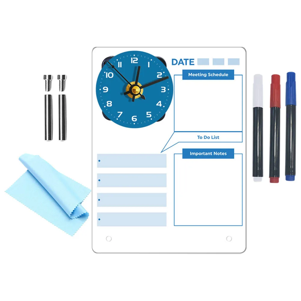 1セット 1セット スタンド式メモ 2-in-1 時計付き ホワイトボード ポータブル 卓上プランナー アクリル製 メッセージボード デスク オフィス 勉強用