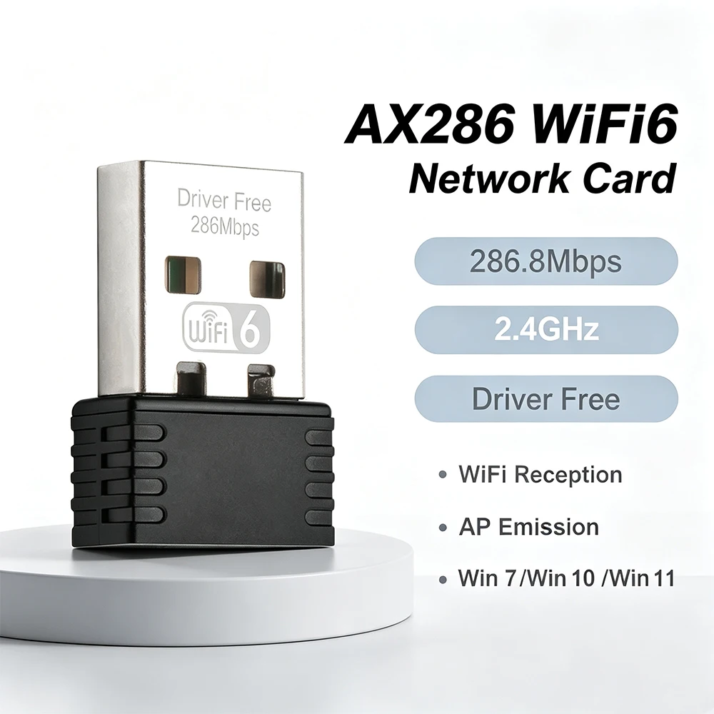 

AX286 WiFi 6 USB Wireless Network Adapter 2.4GHz 802.11ax WiFi Dongle Driver Free Signal Receiver for PC Laptop Windows 10 11