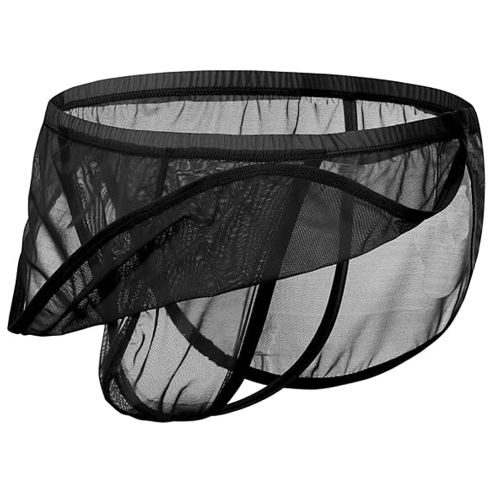 Zonbailon Men's Mesh Thongs Underwear, Sexy Built-in Pouch G-String, See Through Split Side Pajama Shorts Underwear