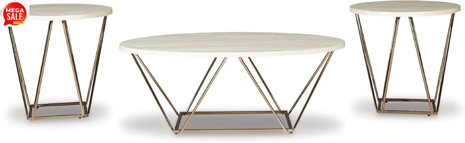 

Бестселлер: Современный набор из 3-х столиков Tarica, включает кофейный столик и 2 приставных столика, белый и золотой цвета.