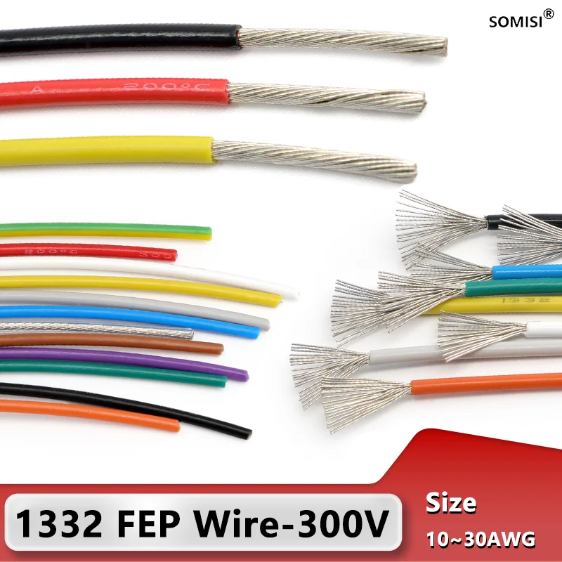 

1/10/50M 300V 3D Printer FEP Insulated Tinned Copper Cable 1332 High Temperature Wire 30 28 26 24 22 20 18 16 14 13 12 11 10AWG