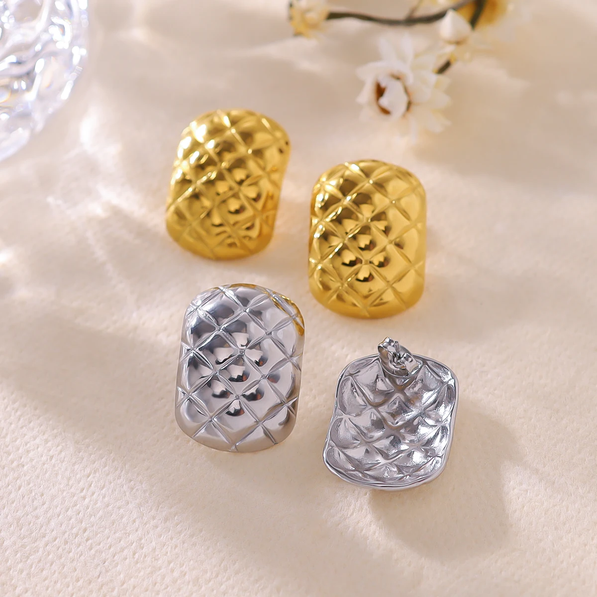 WILD & FREE Luxury 18K Gold-Plated Stainless Steel Stud Earrings for Women Geometric Metal Texture Waterproof Jewelry