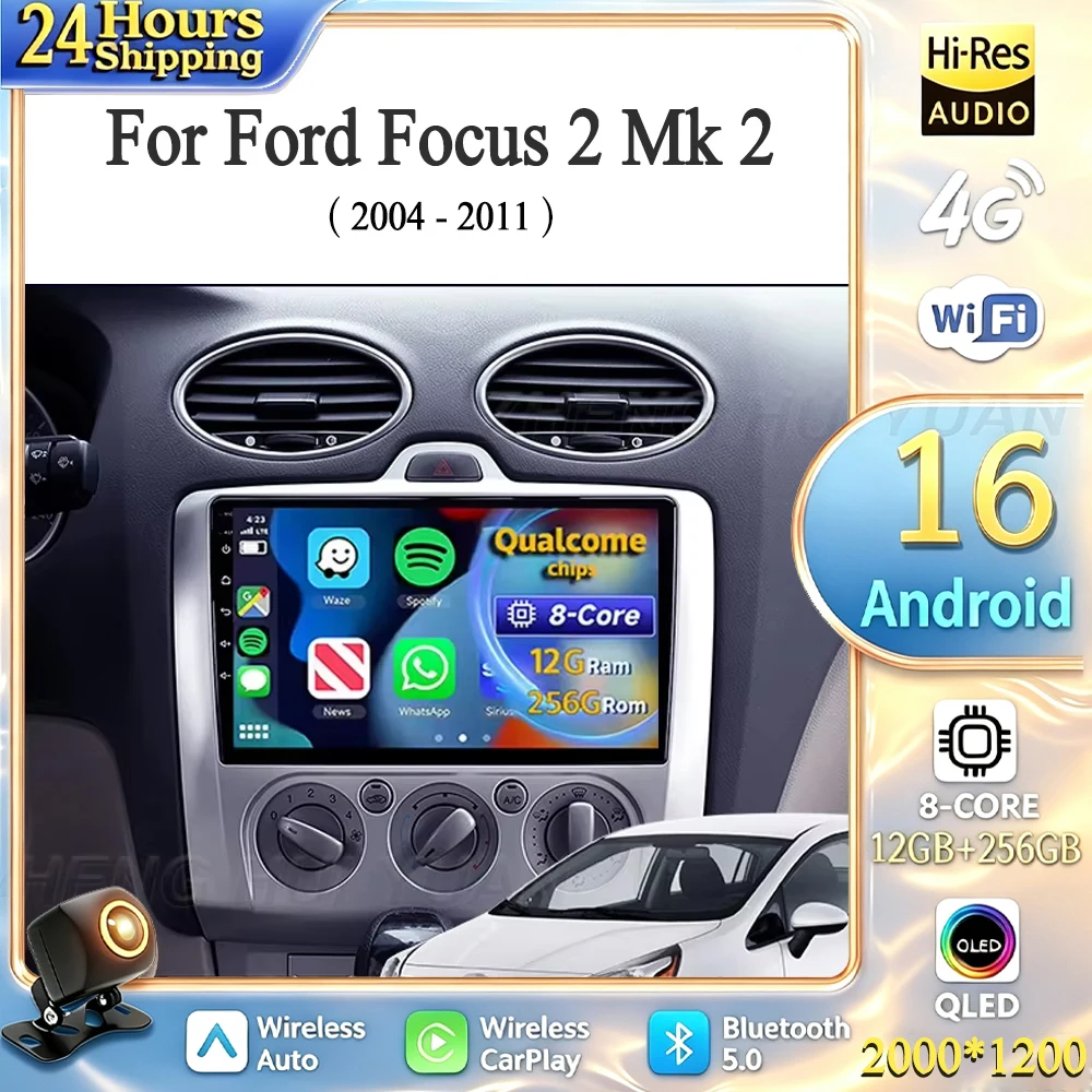 Android 16 For Ford Focus 2 Mk 2 2004 - 2011 Car Radio Multimedia Player Android Auto Carplay Head Unit Navigation GPS