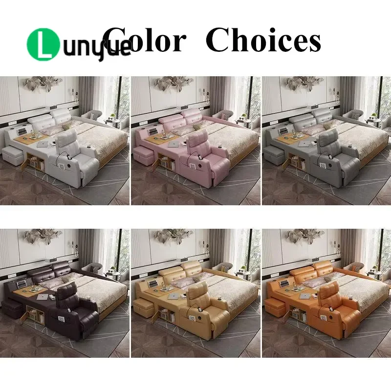 Modern Smart Leather Bed with Sofa Massage Hidden Safe Storage Speakers Projector for Bedroom Furniture