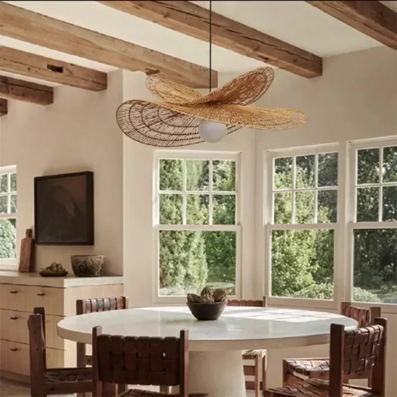 Wabi-sabi Style Pendant Light Rattan Hand-woven Lamps Restaurant Creative Living DiningTable Room Home Decor Bedroom Chandeliers