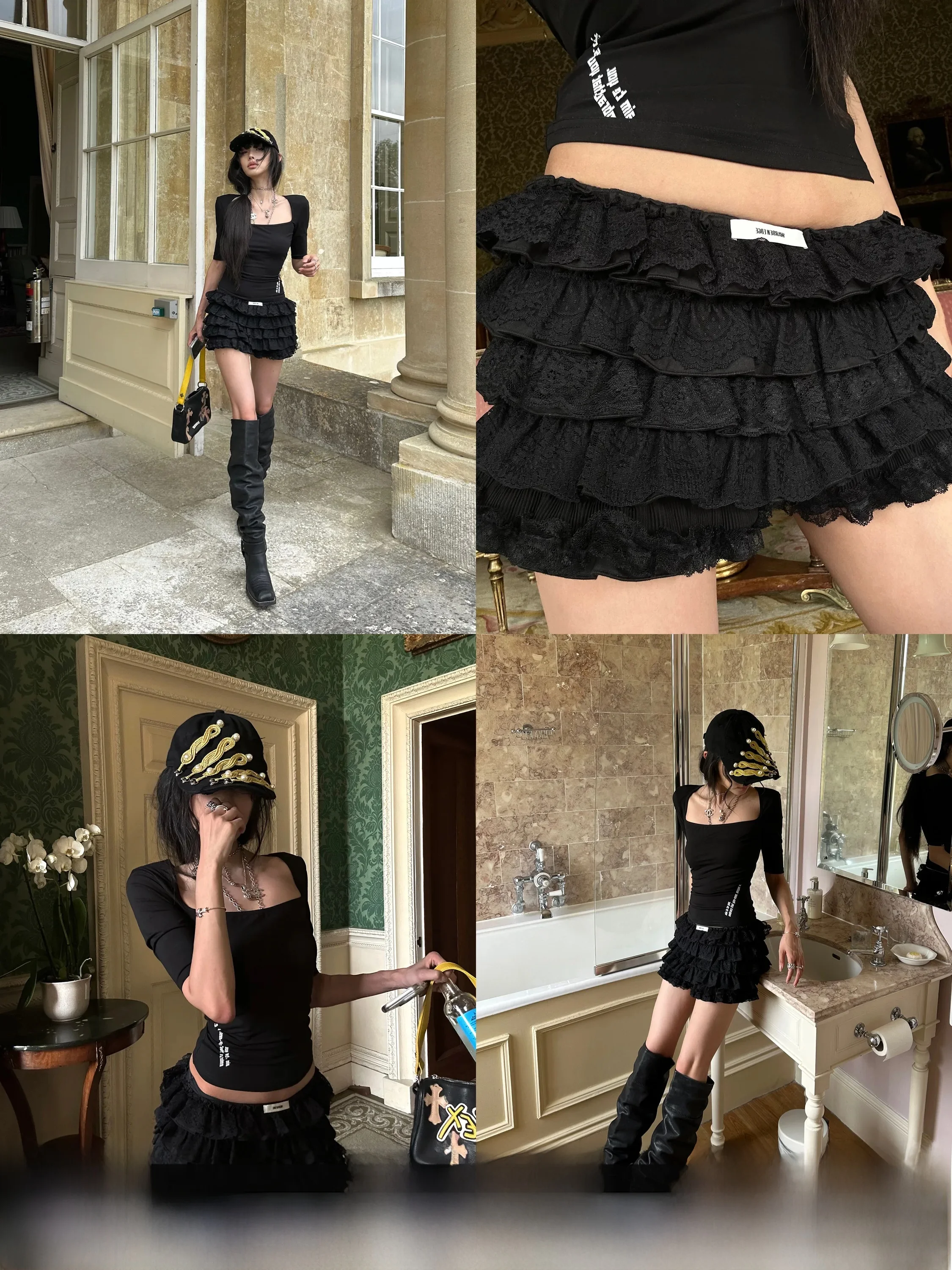 Black Low Waist Cake Short Skirt Women's Slimming Half-length Skirt Warden  Ballet Dark Tide Sexy Girl Style Daily Wear