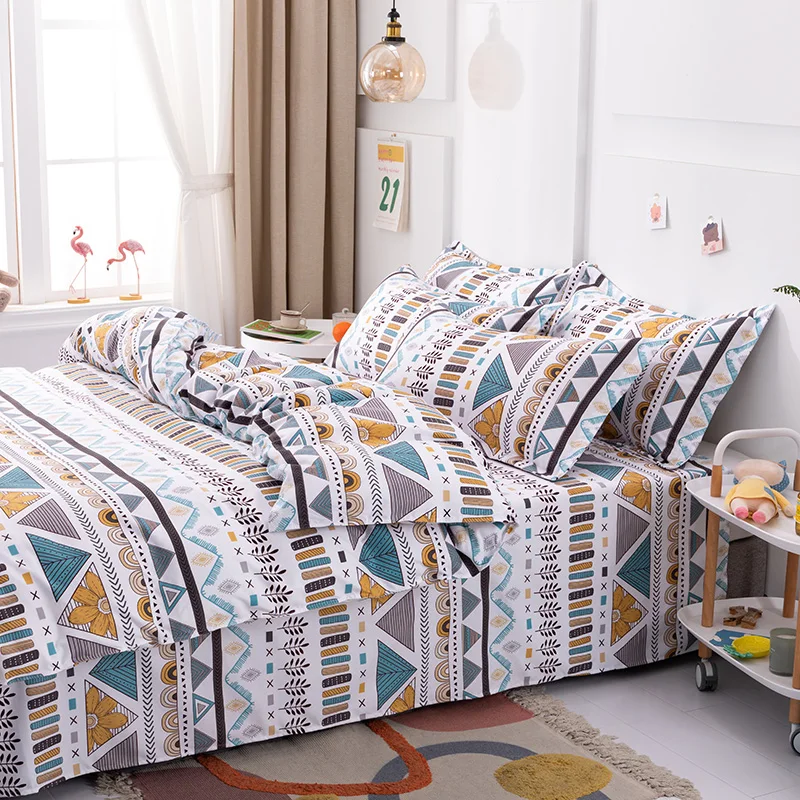 Boho Geometric Duvet Cover Queen Size - 3 Piece Farmhouse Aztec Stripe Pattern Print Microfiber Comforter Cover Soft Bedding Set