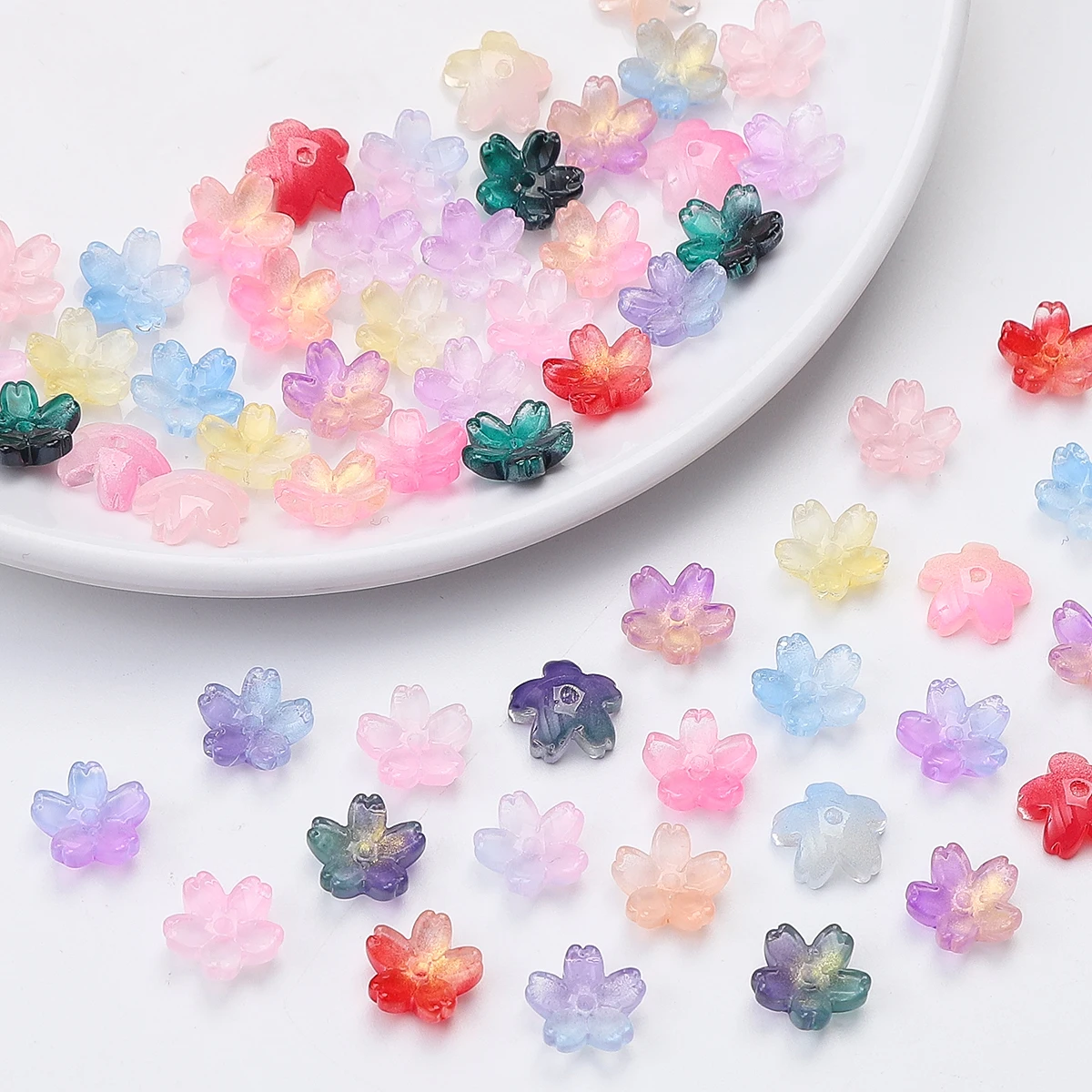 

11mm High-Quality Gold Powder Gradient Cherry Blossom Glass Beads DIY Jewelry Accessories Necklaces/Bracelets/Earrings 10pcs/Bag