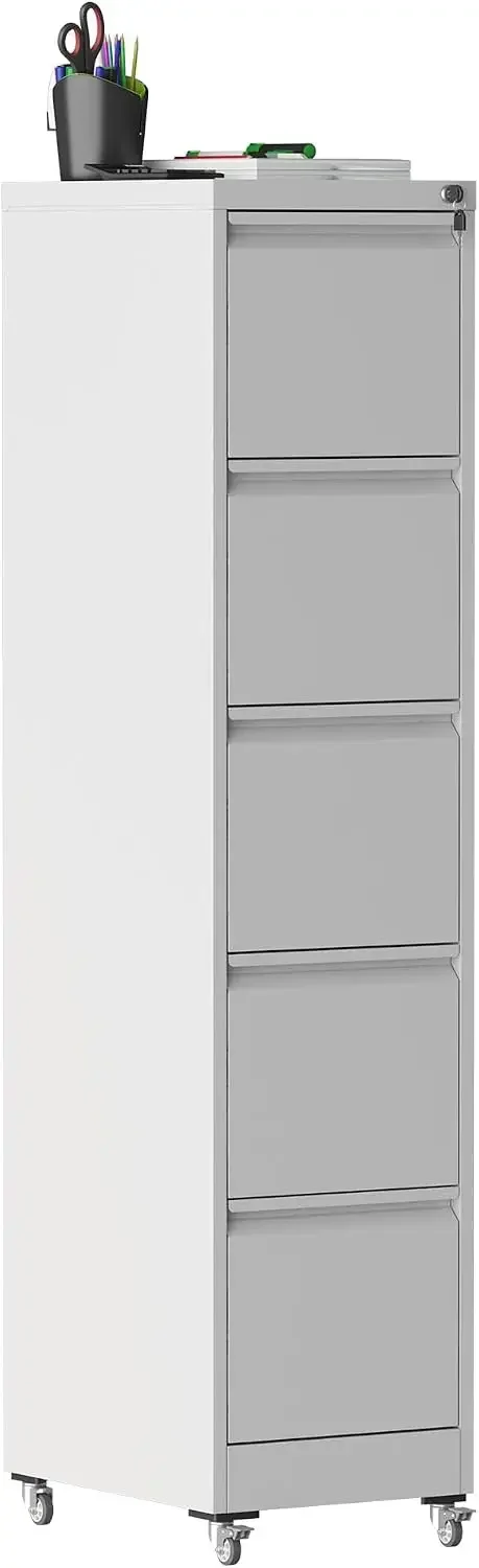 Heavy Duty Rolling Metal Vertical File Cabinet with Lock, Mobile Storage Cabinet Fits A4, Letter & Legal Files for Home Office (