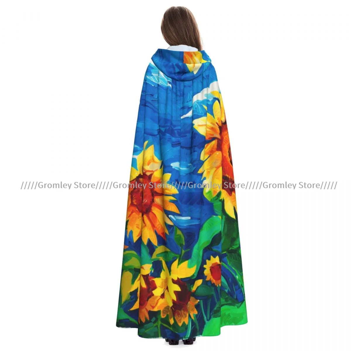 Sunflowers Painting Witch Cloak Halloween Cosplay Costume Adult Unisex Cloak Retro Ages Cape