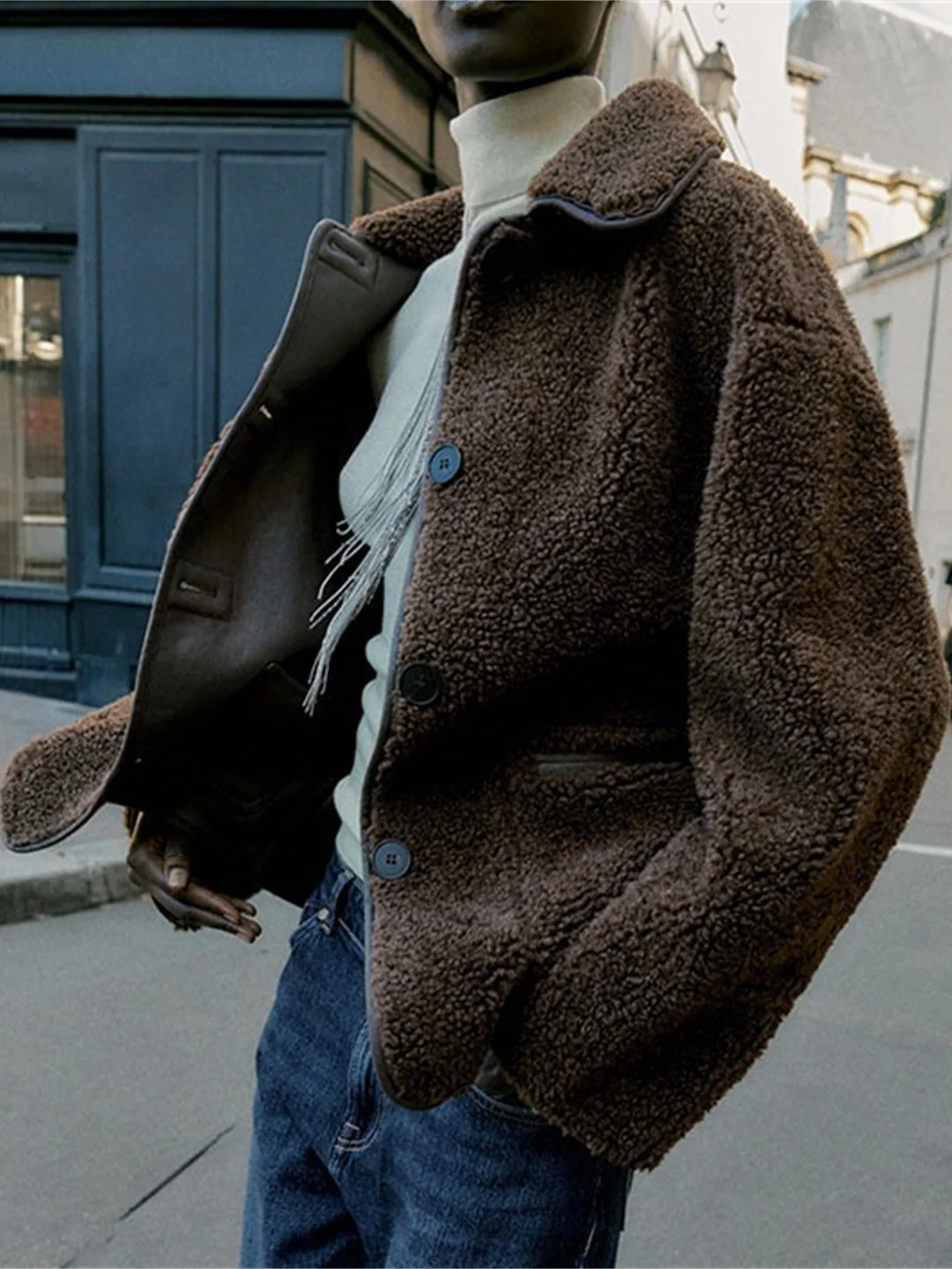 Faionable Double-Sided Wear Loose Lammfell Ledermantel Damenmantel Sli Pendeln Sle Kunstleder Wärme