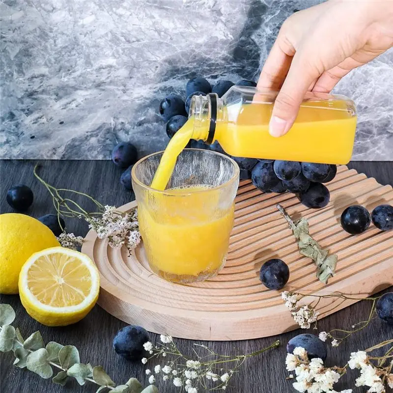 AS63-12Pcs Plastic Juice Bottles With Tamper Evident Caps, Reusable Clear Juice Containers With Labels, Funnel And Brush