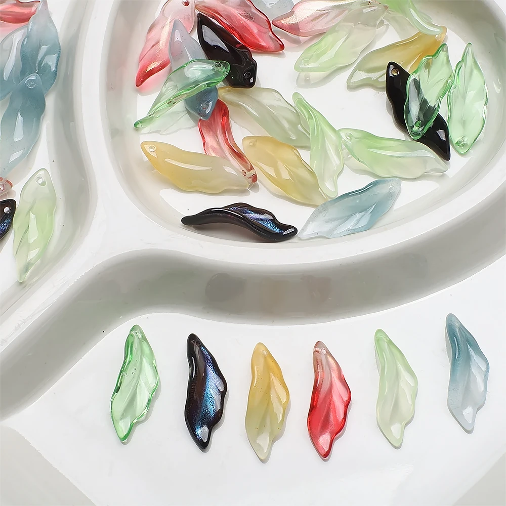 20Pcs/Lot 9x20mm Glazed Crystal Glass Loose Beads Petals Leaf Shape Pendants For DIY Making Jewelry Earing Necklace Accessories