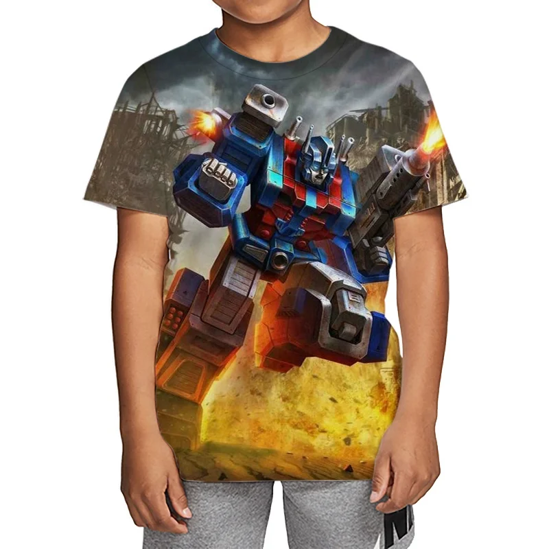 Cartoon Anime Transformation Robot 3D Printed Pattern Kids T-shirt Top For Daily Outdoor Leisure And Comfortable Short Sleeves