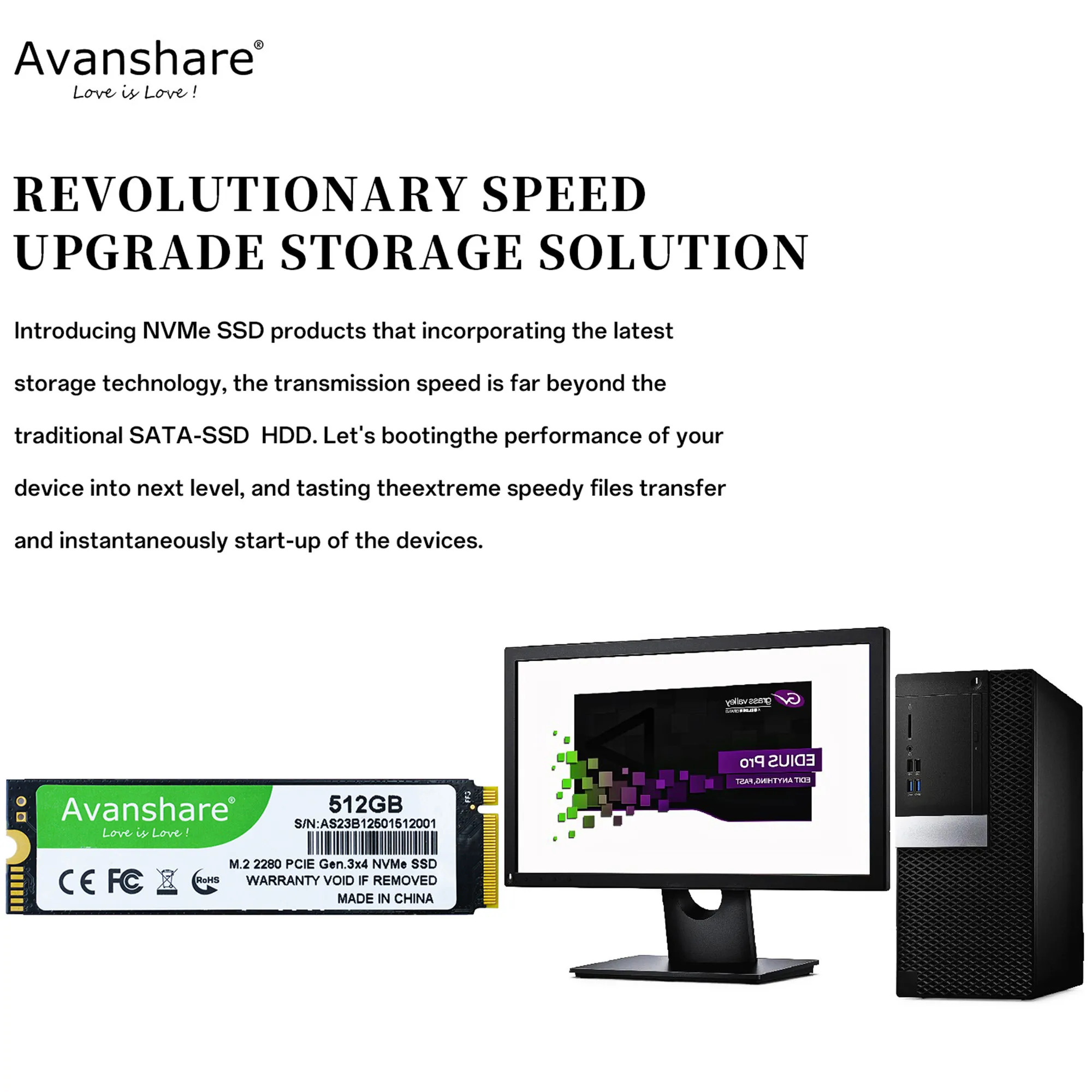 Avanshare SSD M.2 NVMe 128GB 256GB 512GB 1TB 2TB M2 NVMe PCIe3.0 M.2 2280 SSD Hard Drive Solid State Disk for Laptop Desktop