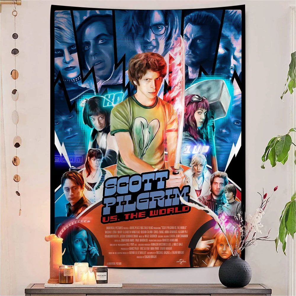 Vintage Movie Scott Pilgrim Vs. The World Cartoon Tapestry Art Science Fiction Room Home Decor Art Home Decor