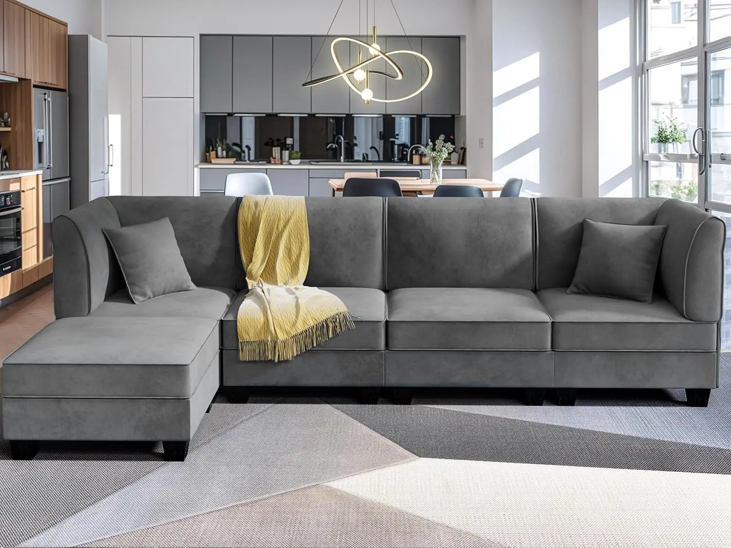 

Modular Sectional Sofa with Reversible Chaise Convertible L Shaped Couch with Ottoman Velvet Modular Sofa 116" Sectional Couch