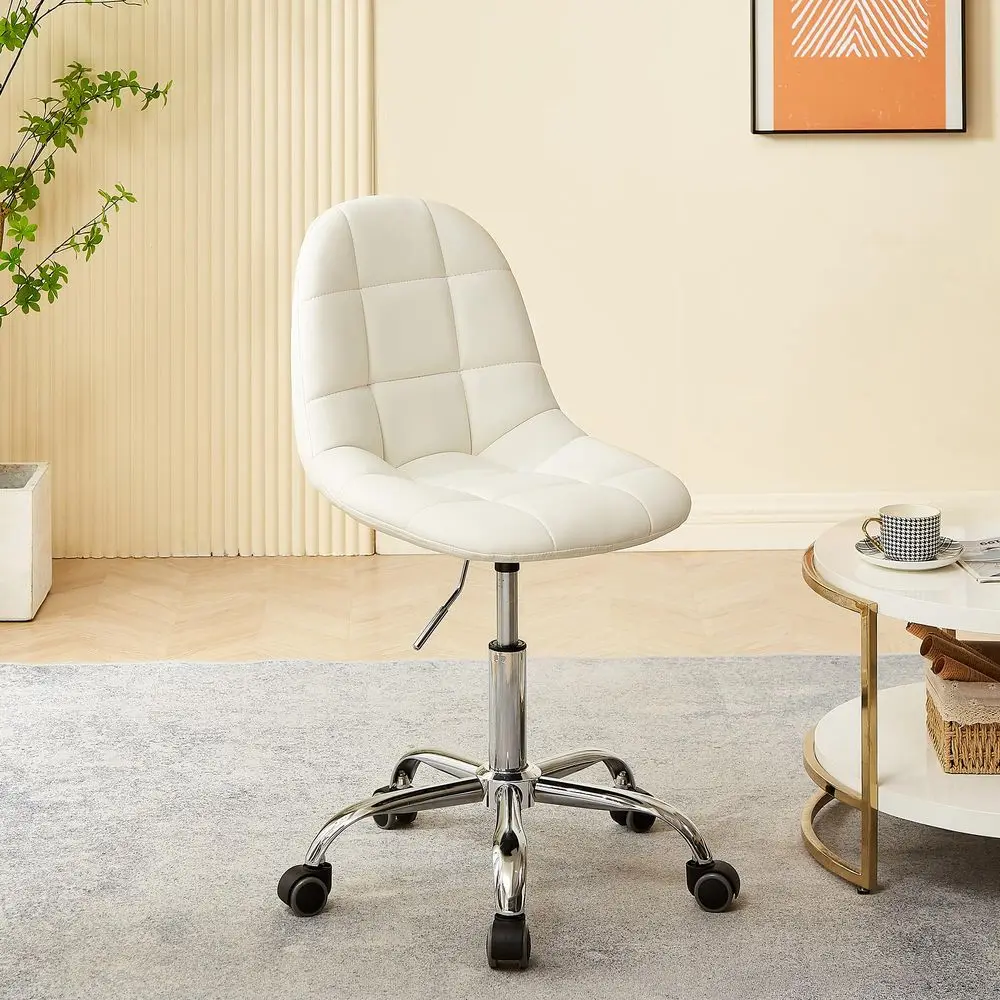 

PU Leather MidBack Armless Vanity Chair Adjustable Height 360 Rolling Swivel for Home Office Work